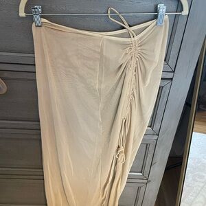 Beige Ruched Midi Skirt swim coverup